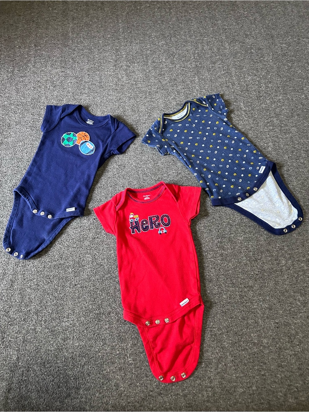 Gerber Baby Boy 3-6 Months Sports & Hero Short Sleeve Onesies Lot of 3